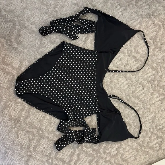 Aerie Black & White Polka Dot Wrap One Piece Swimsuit V Neck Conservative S Cute - Picture 5 of 7